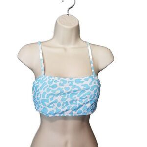 Blue White Printed Bikini Bathing Suit Bandeau Top Padded Adjustable XS/ Small
